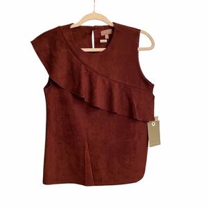 Evolution Rust Color Faux Suede Sleeveless Top/Ruffle-Back Keyhole-Medium NWT